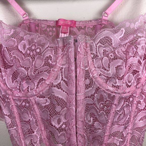 NWT Sugar Thrillz Floral Lace Corset Top with Matching Gloves - Picture 5 of 9